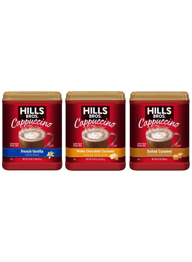 Hills Bros . Cappuccino Mix – Rich, Frothy Coffeehouse-Tasting Instant Drink Mix – Quick and Easy Preparation – Perfect for Hot & Iced Drinks & Creaming Coffee – Rich Variety Pack, 2 Packs of 16oz & 1 - Image 1
